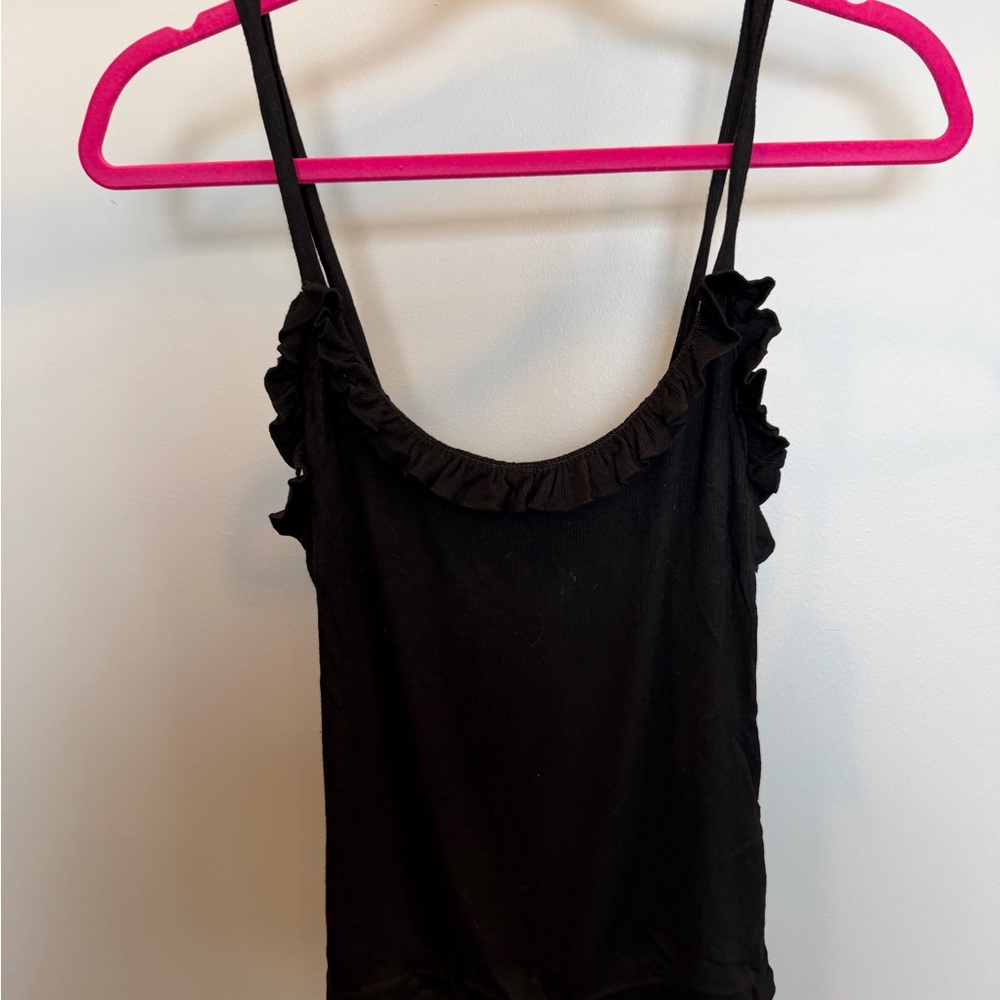 Black Ruffle-Trim Tank